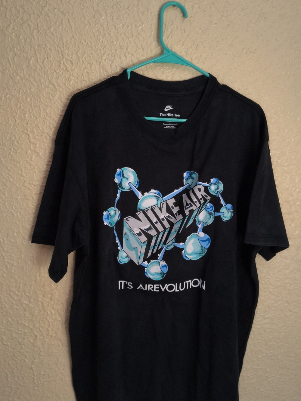 Nike Black Graphic 'Nike-Air' Tee with Teal & Blue Accents